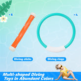 YCFUN Pool Diving Toys, Underwater Swimming Pool Toys for Kids Ages 4-8, Training Pool Diving Rings, and Diving Sticks Gift Set